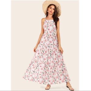 Floral Print Shirred Maxi Cami Dress